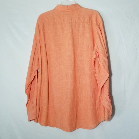Murano European Fabric Mens XL Linen Long Sleeve Orange Peach Button-Up Shirt - Picture 7 of 12